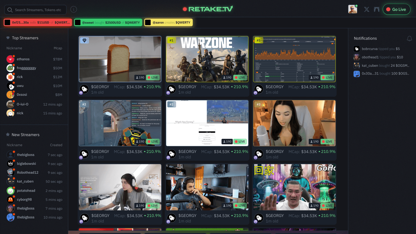Retake.tv: webapp project by NFW Web Studio
